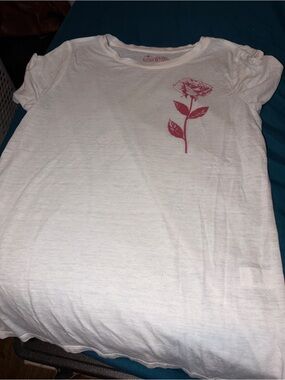 Lucky Brand White Tee with Red Rose Graphic